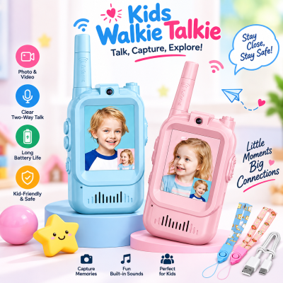 Kids Video Walkie Talkie 2-Way Intercom Set – 2.0" Screen, Built-in Camera, No SIM/Internet Required, Type-C Rechargeable Wireless Toy for Children
